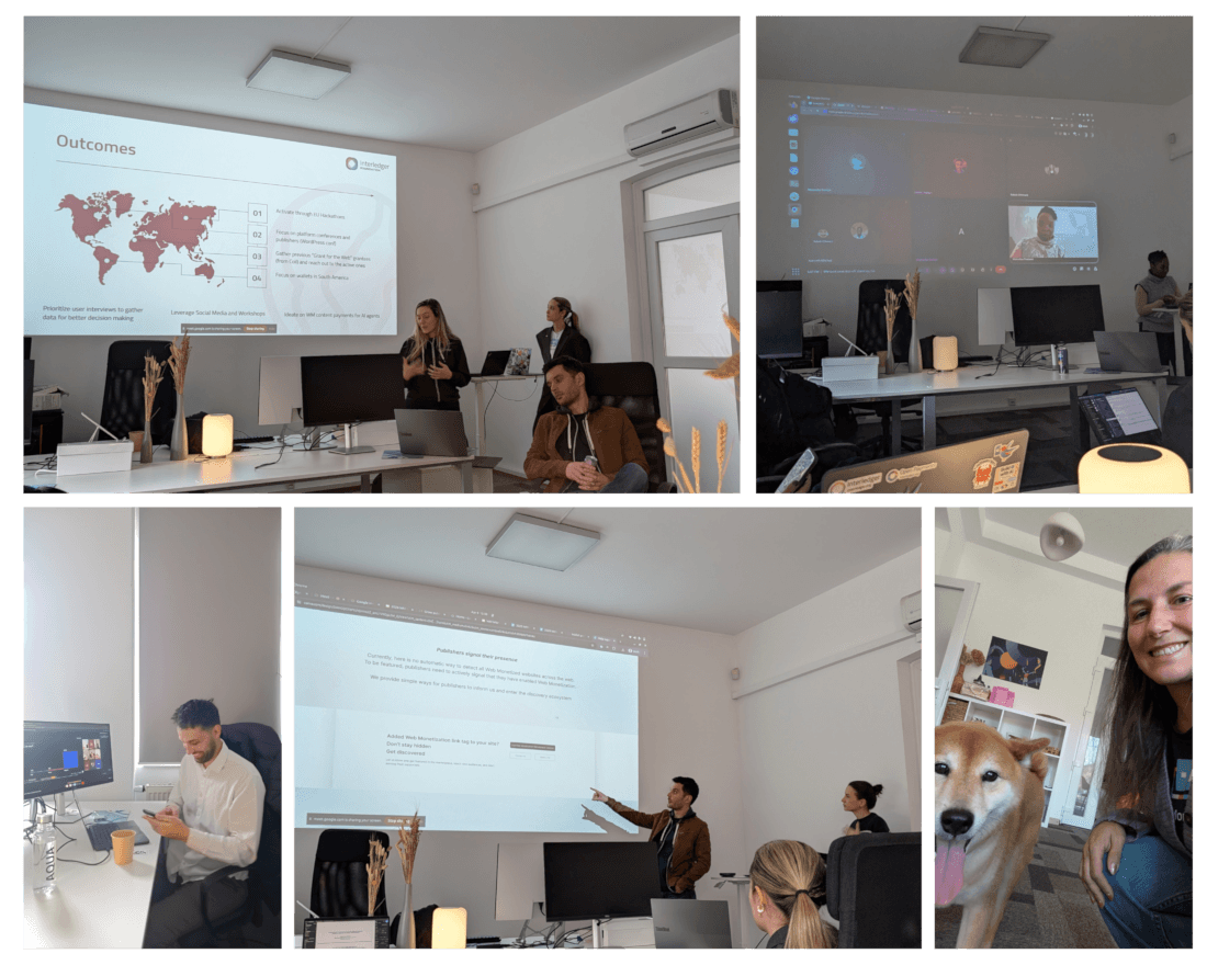 Collage of Web Monetization team members working at their desks and presenting during the workweek.